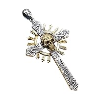 Punk 925 Sterling Silver Gold Skull Cross Pendant Biker Jewellery for Men Boys