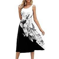 Dresses for Women 2024 Trendy Summer Beach Cotton Sleeveless Tank Dress Wrap Knot Dressy Casual Sundress with Pocket Today(1-White,X-Large)