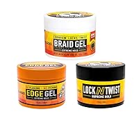 AllDay Locks Braid Gel (5 oz), Edge Gel (5 oz), & Lock N Twist Gel (5 oz) Bundle | Gel Collection for Braids, Locks, Twists, Cornrows