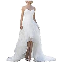 Beach Wedding Dresses for Bride Sleeveless High Low Pleated Sweetheart Bridal Gowns for Women ZS04