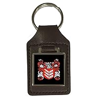 Armstrong Family Crest Surname Coat Of Arms Brown Leather Keyring Engraved
