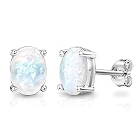 925 Sterling Silver Oval Opal Stud Earrings for Women Hypoallergenic Jewelry