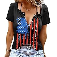 Camouflage American Flag Lace Up Blouse Women 4th of July Flag Short Sleeve USA Patriotic Printed Shirt Tops Casual Shirt
