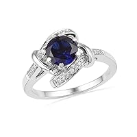DGOLD Sterling Silver Lab Create Blue Sapphire and Round Diamond Engagement Ring (1.59Cttw)