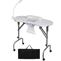 Portable Manicure Table - Foldable Nail Desk, Waterproof MDF, Adjustable Height, with Carrying Bag, USB Lamp, Dust Collector, Nail Workstation for Beauty Spa Salon or Home Use