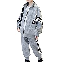 Kids Boys Active Sweatsuit Long Sleeve Zip Up Outerwear Tops and Jogger Pants Set Sport Tracksuit