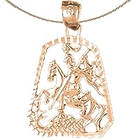 Soldier On Horse Necklace | 14K Rose Gold Saint George Killing the Dragon Pendant with 18