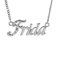Frida Name Necklace 18K White Gold Plated Personalized Dainty Necklace - Jewelry Gift Women, Girlfriend, Mother, Sister, Friend, Gift Bag & Box