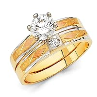 14K Tri Color Cubic Zirconia Wedding Engagement Ring Set