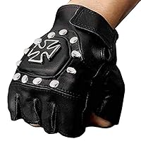 Biker Rocker Genuine Leather Gloves Fingerless Gloves For Men or Women Cosplay Costume -tow hands