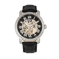 Reign Kahn Automatic Skeleton Dial Leather-Band Watch, Black, REIRN4304
