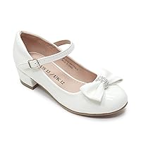 LseLom Girls White Dress Shoes Mary Jane Shoes for Girls Low Heel Hook and Loop Bowknot Flats for School Wedding Party