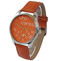 Brown Who Cares Watch, Quartz Analog Watch with Leather Band