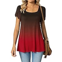 Womens Short Sleeve Tee Shirts Elegant Square Neck Pullover Fashion Solid Color Tunic Loose Comfy Blouse Summer Tops