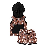 Toddler Boys Sleeveless Cartoon Cute Cow Prints Hoodie Tops Shorts 2PCS Outfits Clothes Set For (Coffee, 9-12 Months)