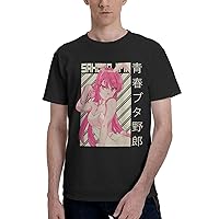 Anime T Shirts Rascal Does Not Dream of Bunny Girl Senpai Men's Summer Cotton Tee Crew Neck Short Sleeve Tops Black