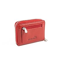 Women's Wallet Leather RFID Original Zip Accordion, 10 Card Slots, Vegetable Tanned Leather Red