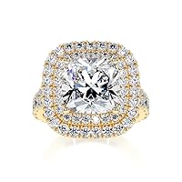 Solid Gold Handmade Engagement Ring 3 CT Cushion Cut Moissanite Diamond Double Halo Bridal Wedding Ring for Anniversary Propose Gift