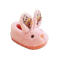 Baby Slippers Cartoon Bunny Shape Comfortable Solid Color Flat Bottom Soft House Shoes Toddler Winter Warm Fleece Thicken Shoes
