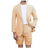 Seersucker Suits Shorts Men 2 Piece Seersucker Suits for Men Big and Tall Regualr Fit for Prom Lightweight