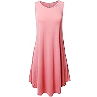 Women's Solid Round Neck Sleeveless Dress with Side Pocket