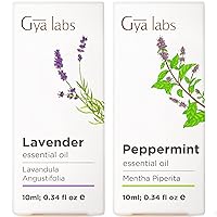 Lavender Oil Essential Oil for Diffuser & Peppermint Oil for Hair Set - 100% Natural Aromatherapy Grade Essential Oils Set - 2x0.34 fl oz - Gya Labs