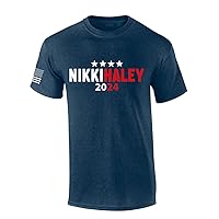 Nikki Haley Tshirt Haley 2024 Stars USA American Flag Sleeve Short Sleeve T-Shirt Graphic Tee