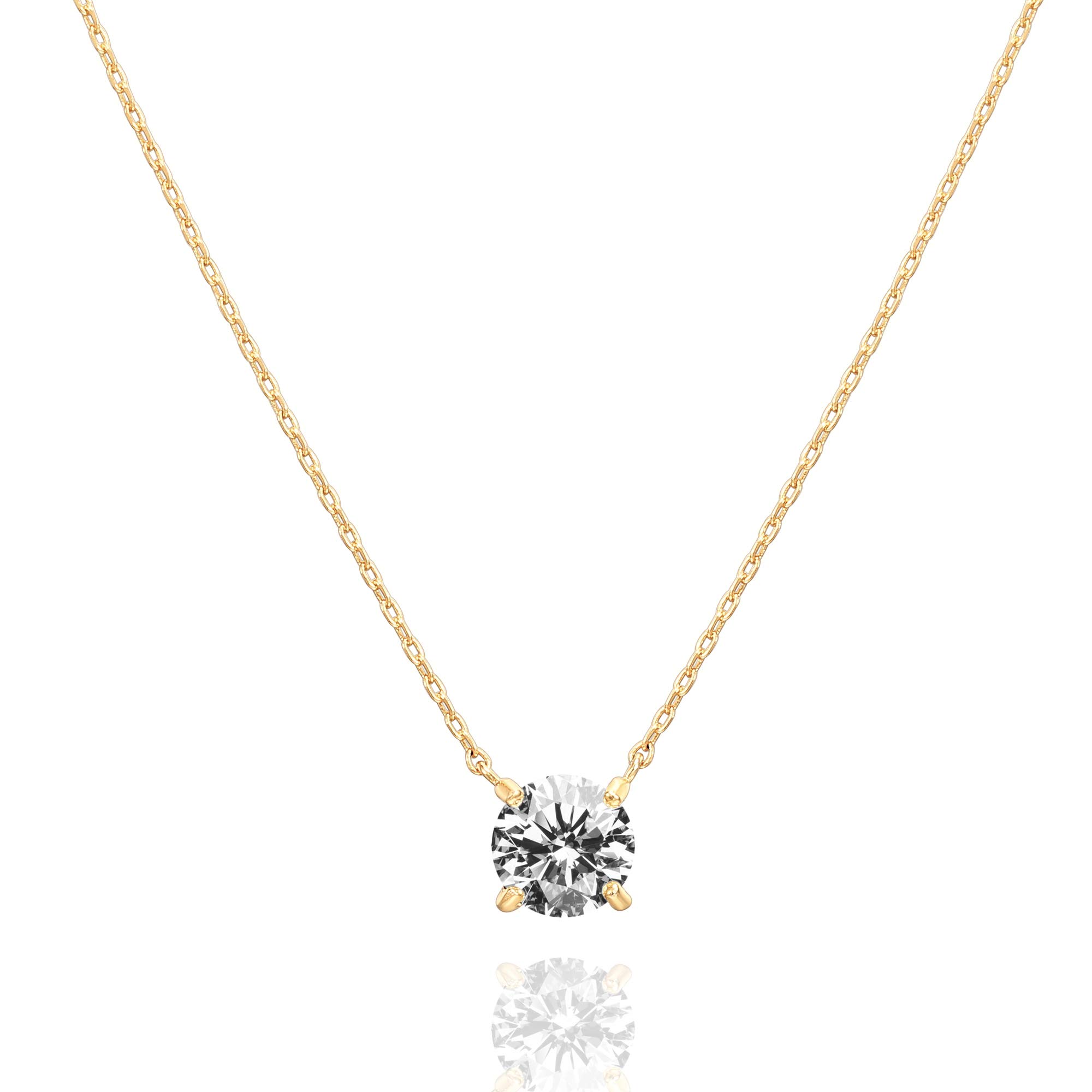 PAVOI 14K Gold Plated Crystal Solitaire 1.5 Carat (7.3mm) CZ Dainty Choker Necklace | Gold Necklaces for Women