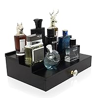 Cologne Organizer for Men 3 Tier Cologne Stand with Drawer and Hidden Compartment Cologne Holder , Wood, Cologne Shelf for Men Gift Perfume Mens Cologne Tray Countertop Organizer Rister Display Stand