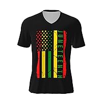 Juneteenth Freedom Day Flag T-Shirts Men's Casual T-Shirts V-Neck Short Sleeve T-Shirts