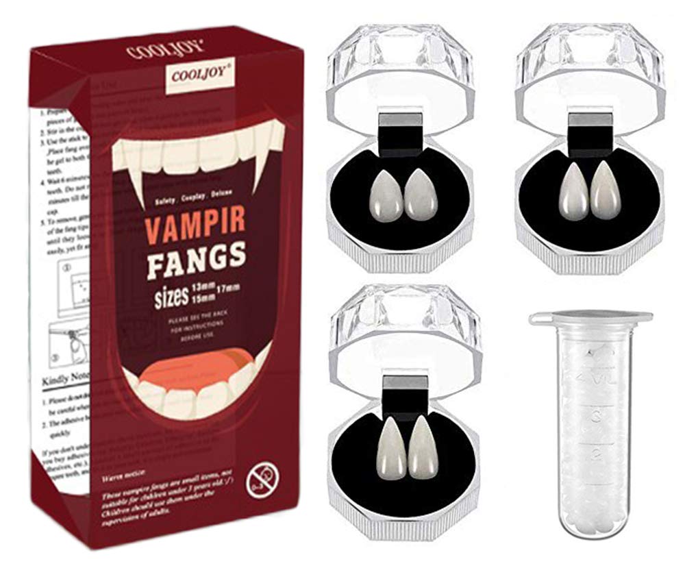 COOLJOY 3 Pairs Vampire Teeth Fangs with Adhesive Halloween Party Cosplay Props Horror Party Favors