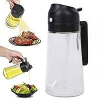 2 In 1 Glass Oil Sprayer & Dispenser, Oil Sprayer for Cooking, 2-in-1 Leakproof Glass Olive Oil Dispenser and Sprayer for Kitchen and BBQ (Black)