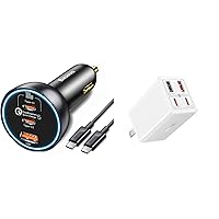 160W USB C Car Charger, Baseus Type C Car Charger, QC5.0 PD3.0 PPS 3 Ports Super Fast Charging Car Phone Charger Adapter for iPhone and 65W USB C Wall Charger, 3 Ports Foldable GaN Charger
