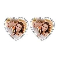 FindChic Customized Photo Dangle Earrings Round/Heart Ear Studs Stainless Steel/18K Gold Plated/Black Personalized Picture Earrings, with Gift Box