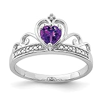 925 Sterling Silver Polished Prong set Open back Rhodium Plated Diamond and Amethyst Teardrop Ring Measures 2mm Wide Jewelry for Women - Ring Size Options: 6 7 8 9