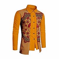 African Men Shirts Dashiki Tops Ankara Print Blouse Short Sleeve Plus Size Pure Cotton Outwear