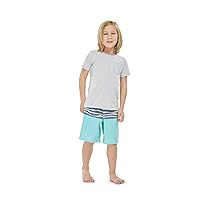 Boy's Spandex Hawaiian Beach Board Shorts with Elastic Tie and Pocket in Classic Hibiscus Print