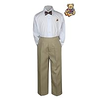 3pc Set Formal Baby Boys Brown Satin Bow Tie Taupe Pants Bear Suit Uniform S-7 (3T)