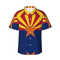 Arizona Flag Hawaiian Shirts for Men, Print Summer Beach Casual Short Sleeve Button Down Shirts,Summer Beach Dress Shirts