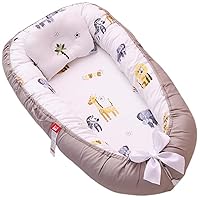 Baby Lounger for Newborn Cover, Breathable & Portable Baby Snuggle, 5-18 Months Newborn Essentials Infant Lounger, Adjustable Cotton Soft Infant Lounger Floor Seat for Travel - Giraffes