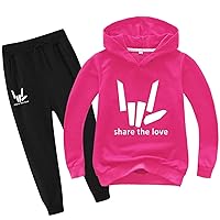 Lanberin Kids Child Share The Love Hooded Sweatshirts and Sweatpants Set-Toddlers 2 Pieces Long Sleeve Hoodies Outfit(2T-14Y)