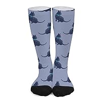 Russian Blue Cat Color Matching Socks Knee High Stocking Tube Funny Print, White-style, One Size