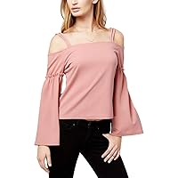 Womens Cold-Shoulder Ruffle Blouse Pink L