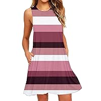 Women's Summer Dress Casual Sleeveless Scoop Neck Tank Dress Striped Fashion Beach Flowy A-Line Sun Dress Vacation