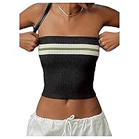 SOLY HUX Women's Striped Tube Crop Top Strapless Sleeveless Ribbed Knit Bandeau Tops