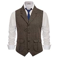 PAUL JONES Mens Herringbone Tweed Waistcoat British Tailored Collar Suit Vest