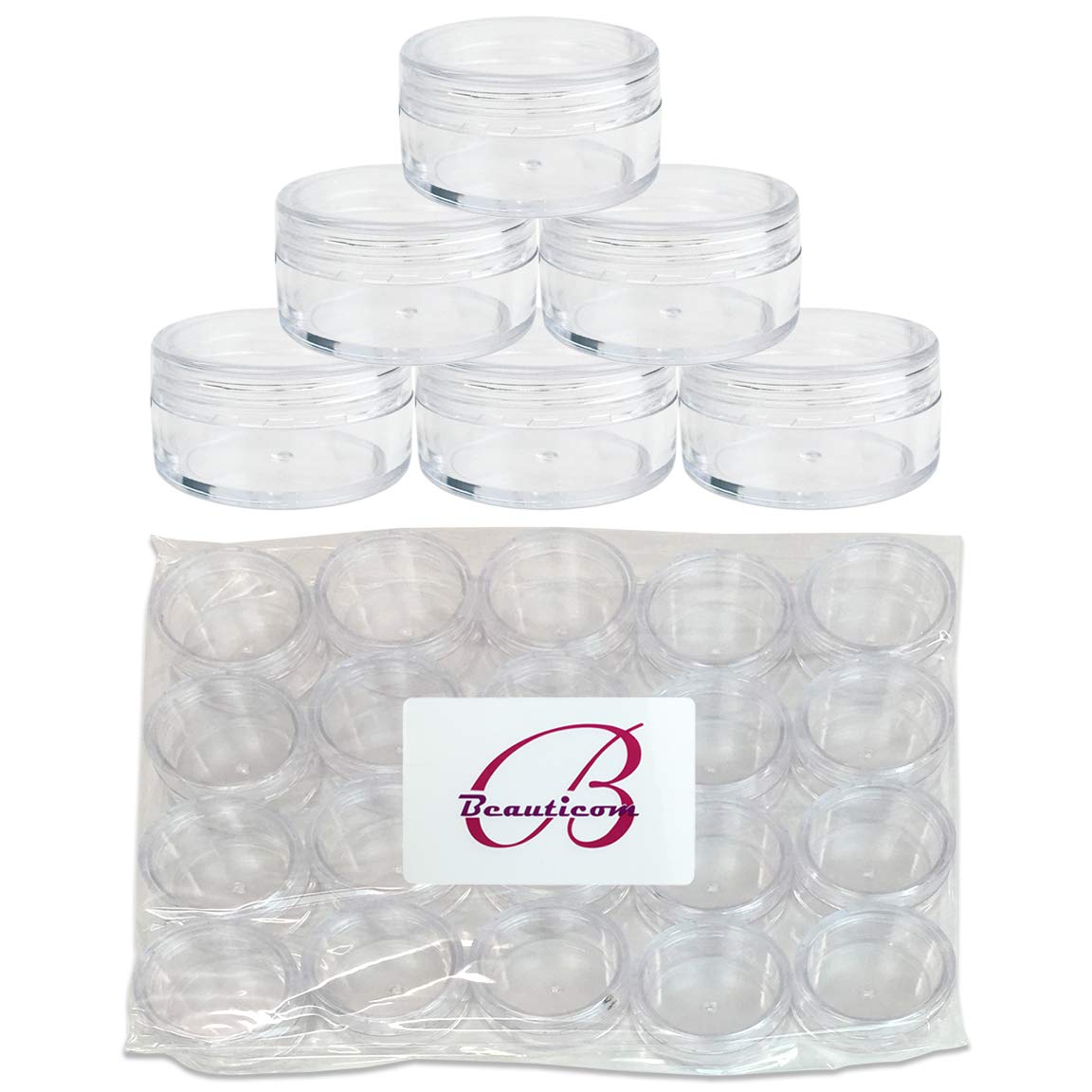 (Quantity: 100 Pieces) Beauticom® 10G/10ML Clear Lid Plastic Cosmetic Lip Balm Lip Gloss Cream Lotion Eyeshadow Container Jars