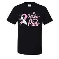 in October We Wear Pink Breast Cancer Awareness Survivor Mens T-Shirts