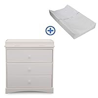 Sutton 3 Drawer Dresser with Changing Top, White and Contoured Changing Pad, White