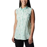 Columbia Women's Standard Super Tamiami Sleeveless Shirt, Gullfoss Green Bouquet Foray, X-Large